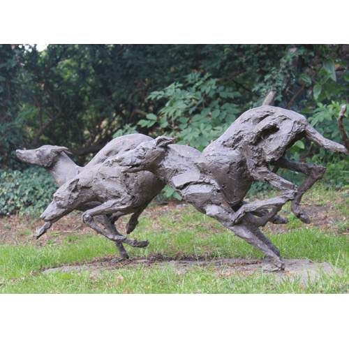 Gambolling Greyhounds a bronze sculpture by Kate Denton